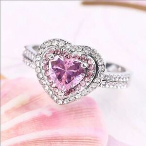 The Pink Tear sapphire 925 Silver tear drop statement ring sz 8